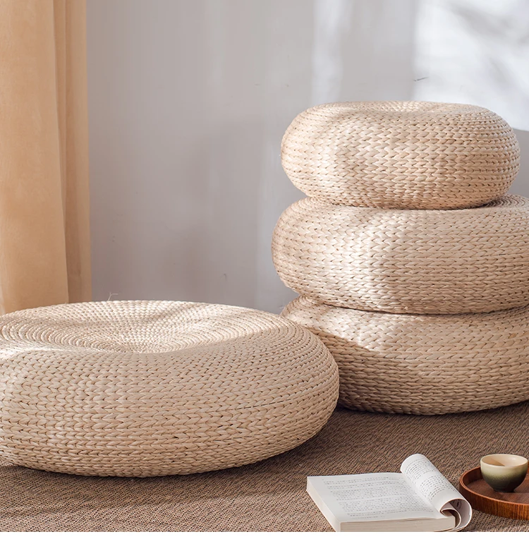 Japanese Style Thicken Futon Meditation Cushion Tatami Rattan Round Yoga Cushion Natural Straw Woven Kowtow Cushion Home Decor red cushions