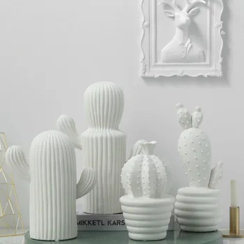 

Nordic creative pure white cactus ceramic decoration living room porch TV cabinet adornment YHJ031503