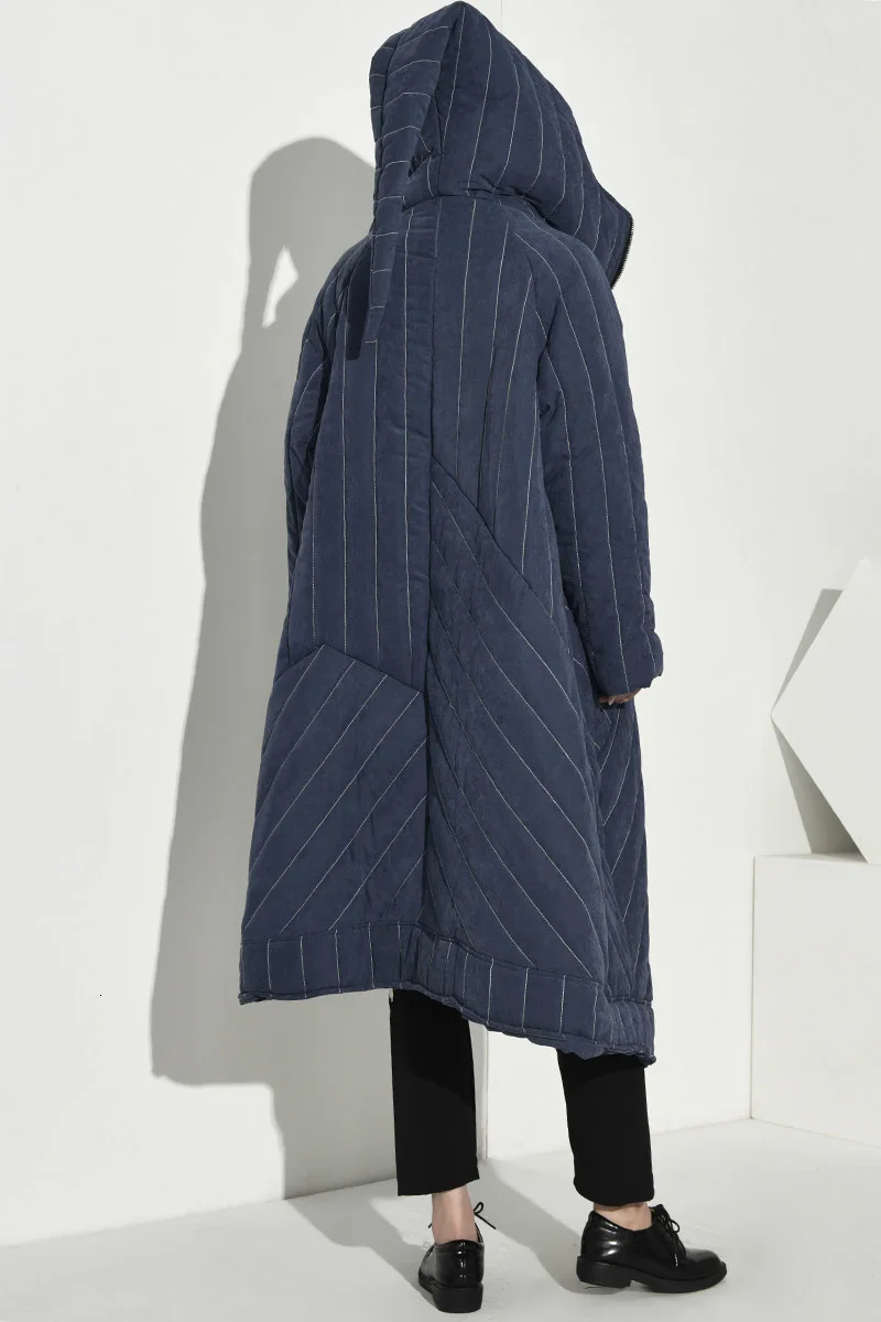 [EAM] ассиметричное пальто с капюшоном большого размера с хлопковой подкладкой, с длинным рукавом, свободный крой, женские парки, модная новинка, Осень-зима, 1H2540