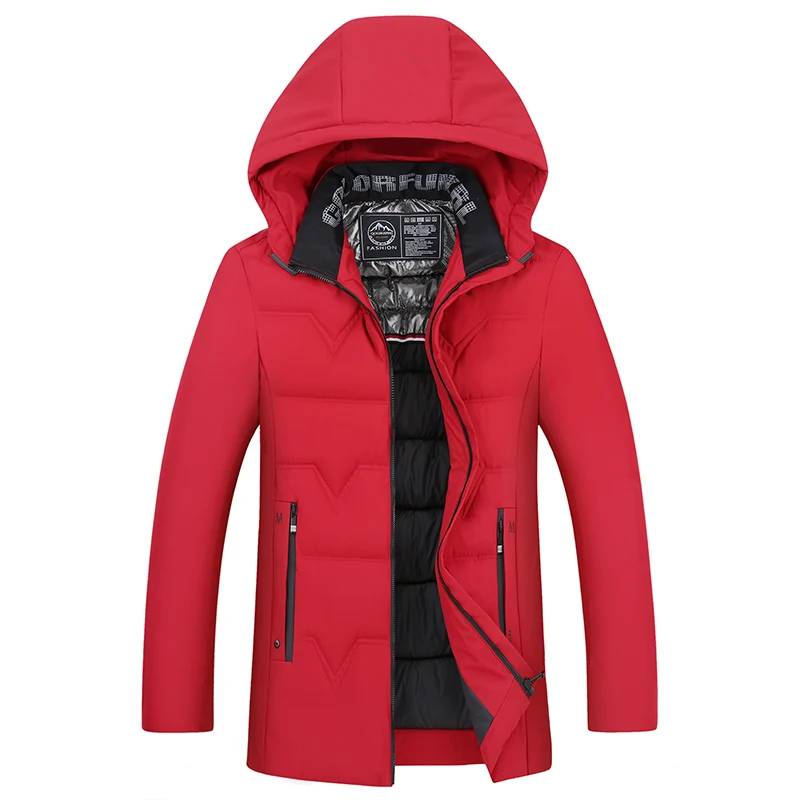 New Fashion Men Winter Jacket Coat high quality Hooded Thicken Warm Mens Winter Coat Casual Business Men Parkas Overcoat - Цвет: Красный