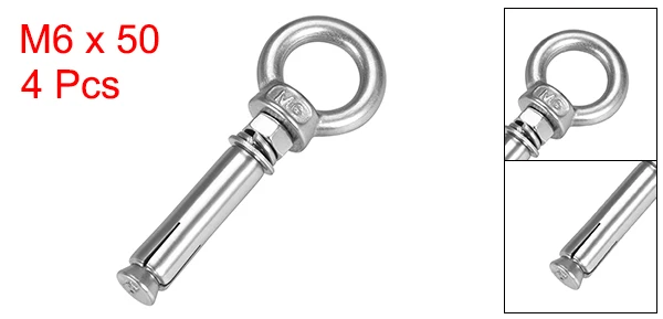 Uxcell 4 шт. M6 M8 M10 Метрическая Расширительная Eyebolt гайка винт w кольцо 304 нержавеющая сталь анкер сырье болты длина 50 мм-120 мм