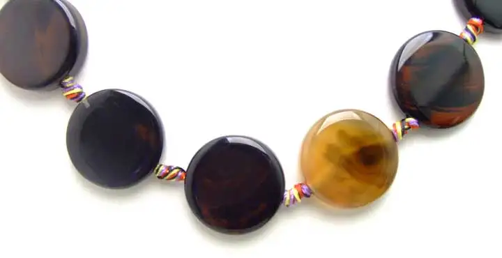 Qingmos 25mm Coin Round Natural Brown Agate Necklace for Women Natural Stone Chokers 18