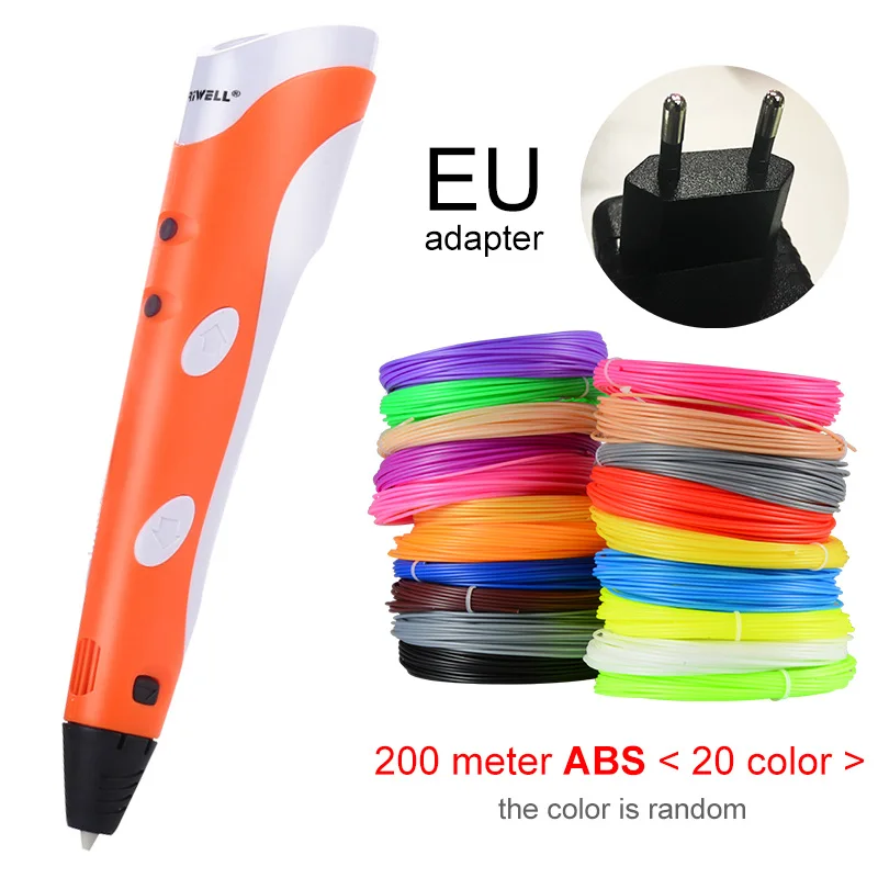 Orange EU-200m ABS Myriwell 3D печати Ручки 1,75 мм ABS Smart 3D ручка с нити для детей развивающая серия хобби игрушки - Цвет: Orange EU-200m ABS