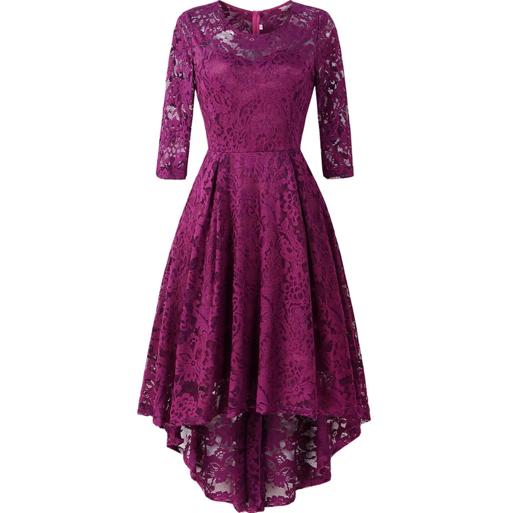 JAYCOSIN Vintage O neck Half Sleeve Autumn Solid dress women Elegant Lace Irregular Midi dress Holiday party dress ladies