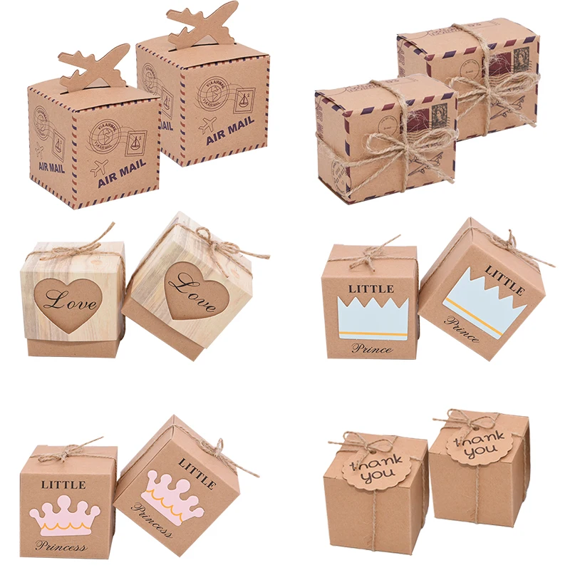 10Pcs Gift Boxes Kraft Paper Candy Box Wedding Favors Baby Shower Decoration Boy Or Girl Gender Reveal Birthday Party Supplies