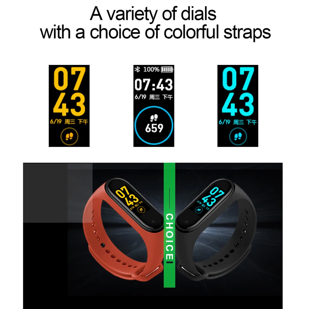 M4 Smart Sports Pedometers Watch Heart Rate Blood Pressure Fitness Tracker For Android IOS