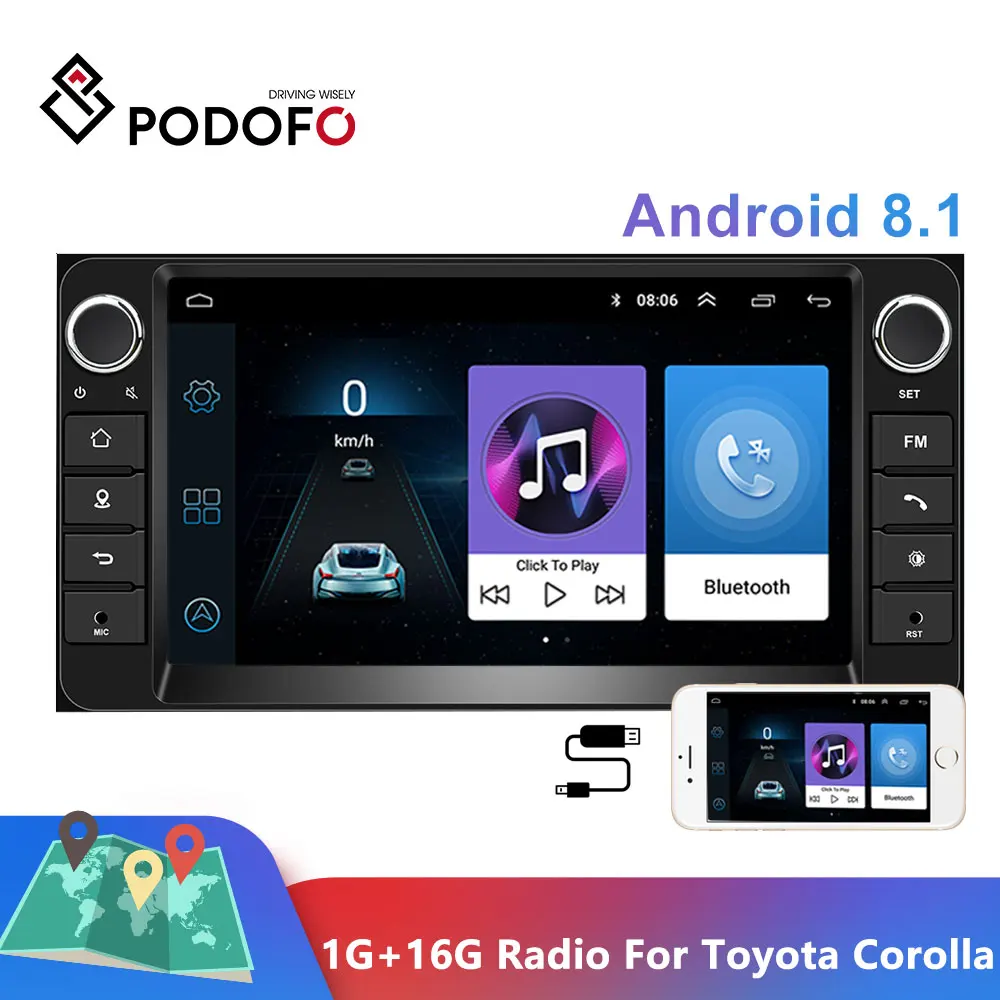 

Podofo 1G+16G Android 8.1 Car Radio Autoradio 7'' Auto Radio Car Stereo GPS MP5 MirrorLink For Toyota Corolla Multimedia Player