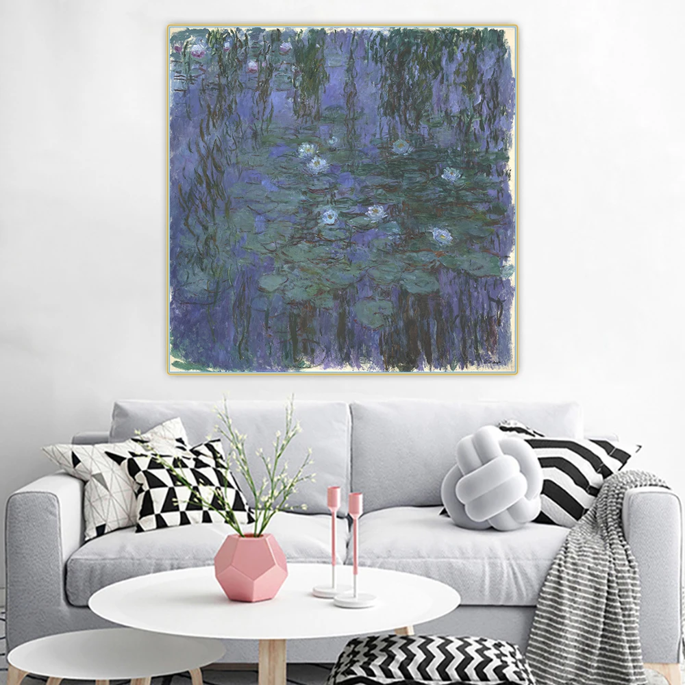 Цитон Клода монета Blue синие Водяные лилии Canvas холст искусство Масляная живопись