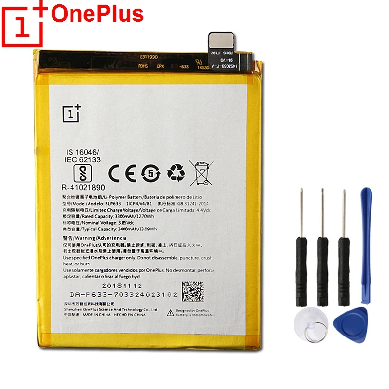 Оригинально защитное стекло Замена телефон Батарея BLP633 для 1+ 3T OnePlus 3T Натуральная кожа телефон Батарея с бесплатными инструментами 3400 мА-ч