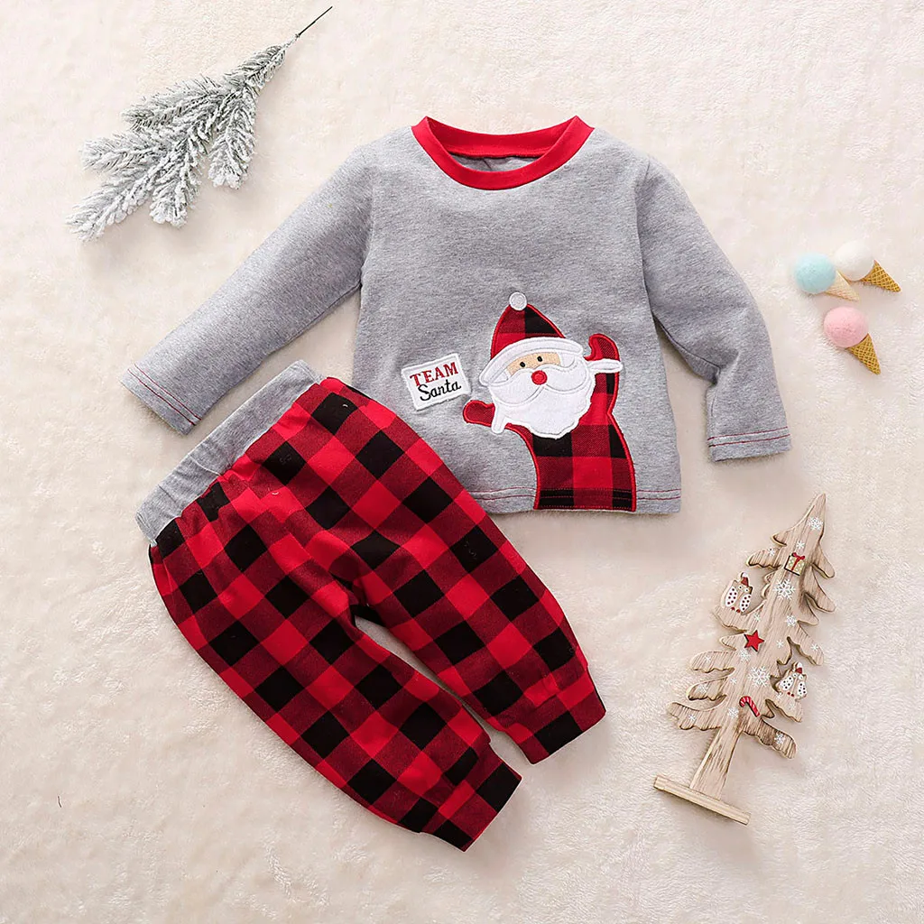 

Toddler Baby Boys Girls Christmas Santa Plaid Print Pajamas Sleepwear Outfits Baby Girl Clothes Newborn bodysuit Roupa De Bebe