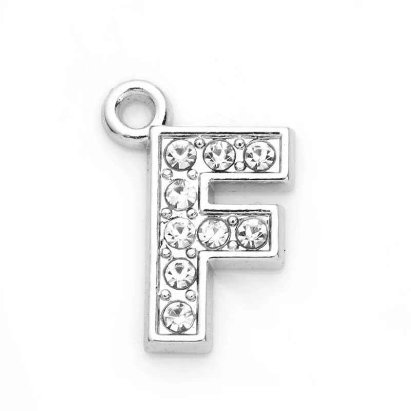 F HAEQISAlloy A-Z 26 Стразы Амулеты с буквами 26 алфавитов амулеты 10 шт 8*16 мм - Окраска металла: F