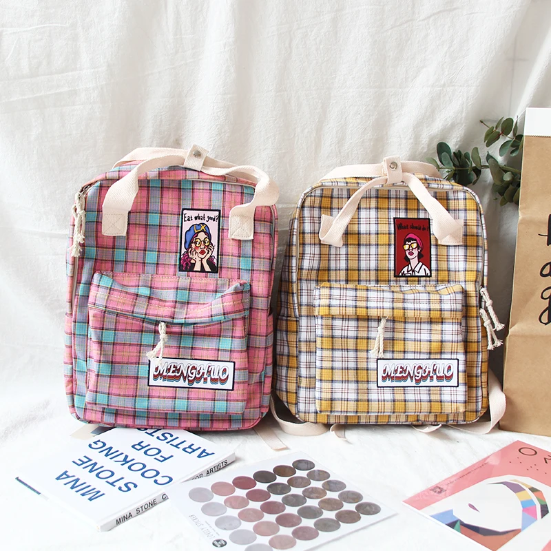 

Backpack Women Men for Teenagers Boys Girls 2019 Fashion Students School Shoulder Bags Plaid Cartoon Soft Canvas Backpacks