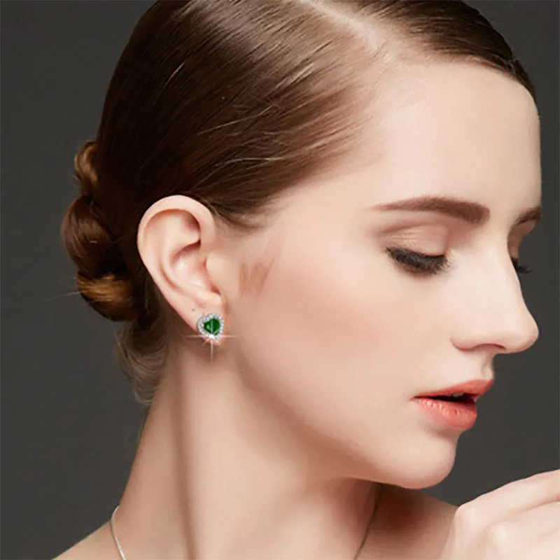 Bague Ringen, элегантные изумрудные серьги из халцедона для женщин, серебро 925, ювелирные изделия, винтажные, в форме сердца, серьги-гвоздики, два сердца, вечерние