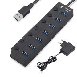 Multi prise USB à haute vitesse, répartiteur, adaptateur d'alimentation, interrupteur, indicateur LED, accessoires pour MacBook, ordinateur portable PC, Hub 3.0 4 7 ports 