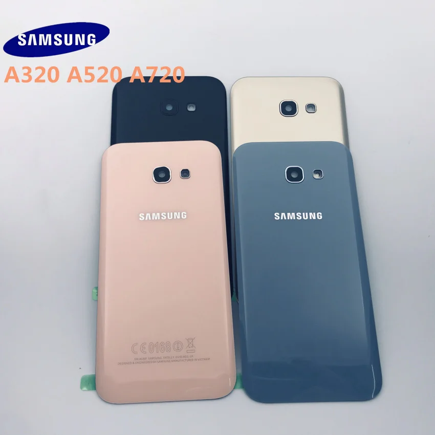 samsung Galaxy A3, A320, A5, A520, A7, A720, Задняя стеклянная крышка, задняя крышка, крышка для батареи, дверь с объективом камеры+ передняя стеклянная линза