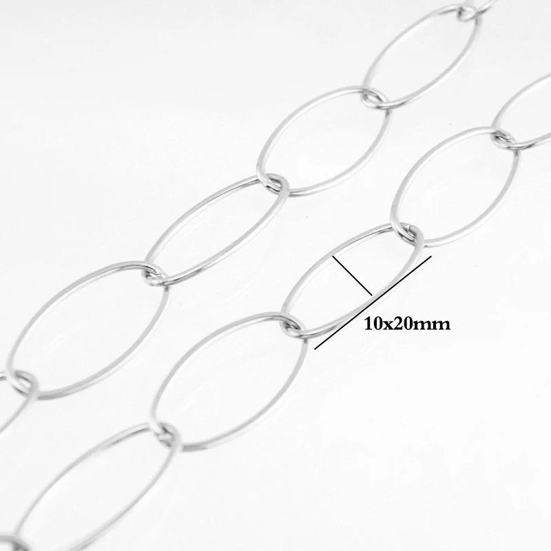 steel 10x20mm Серебряная/Золотая цепочка из нержавеющей стали для изготовления ювелирных изделий 6 мм металлическая цепочка Rolo по метру овальная цепь Cadenas Por Metros без застежки - Цвет: steel 10x20mm