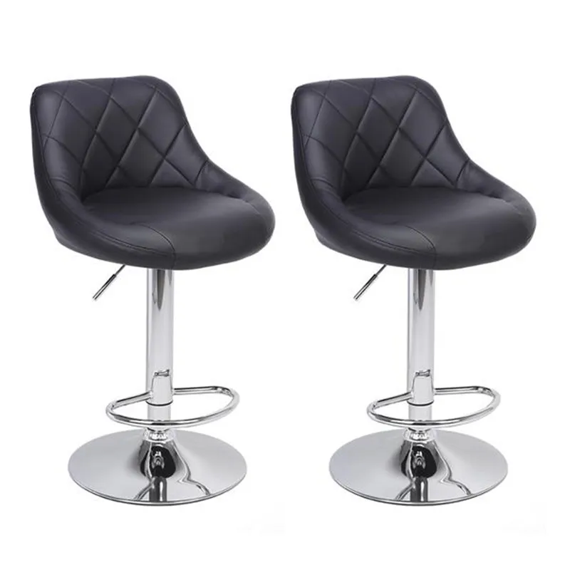 

[US-W]2pcs Adjustable High Type with Disk No Armrest Rhombus Backrest Design Bar Stools Black