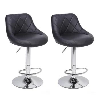 

[US-W]2pcs Adjustable High Type with Disk No Armrest Rhombus Backrest Design Bar Stools Black