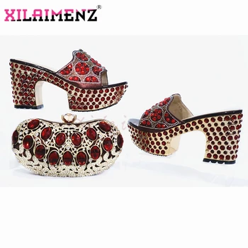 

New Arrivals Sweet Style Italian Women Shoes Matching Bag in Wine Color African Lady Party Shoes and Bag Set with Platform