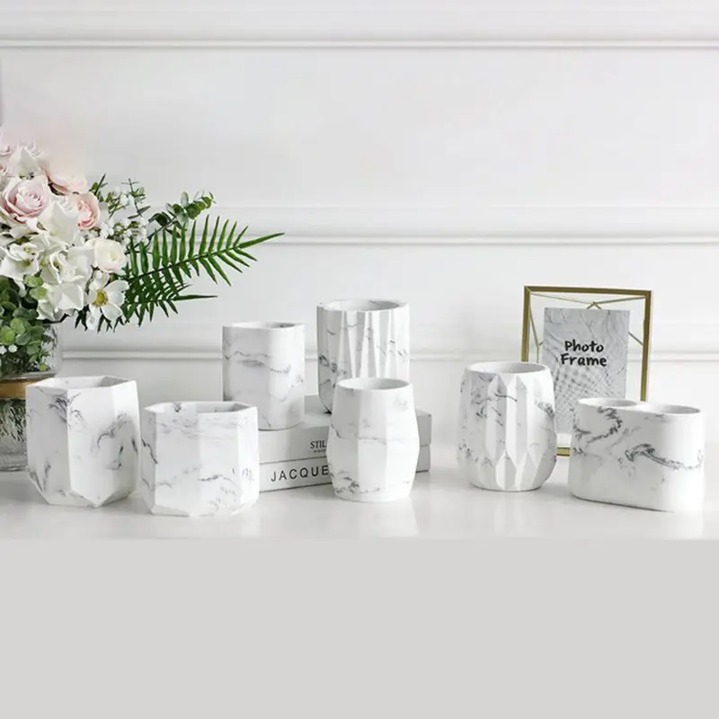 

1 PC Geometric Marble Desk Pen Pencil Holder Case Makeup Brush Storage Box Organizer Desk Organizer Office Accessories