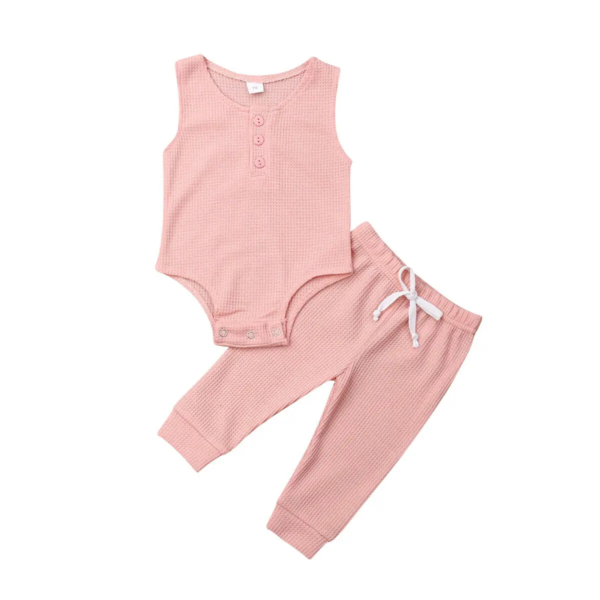 Г. Летняя одежда для малышей хлопковый жилет в клетку для новорожденных мальчиков и девочек Комбинезон, штаны, брюки комплекты из 2 предметов однотонная одежда - Цвет: Розовый