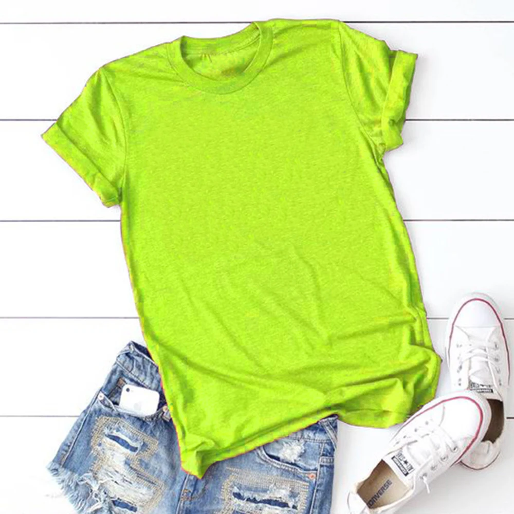 neon green Summer New Plus Size Solid Color Short Sleeve neon green T Shirt Men Women Tops S M L XL XXL XXXL - Цвет: neon green