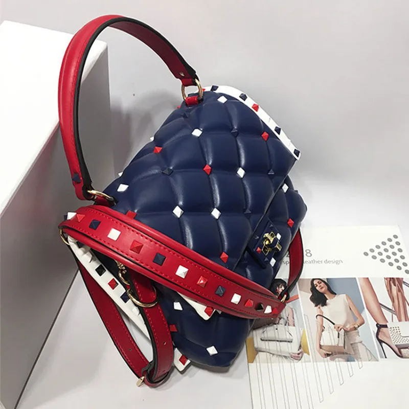 Известный итальянский модный бренд моды и классический дизайн Fusion сумки женские заклепки Наплечные сумки плед хит цветная сумка сумки