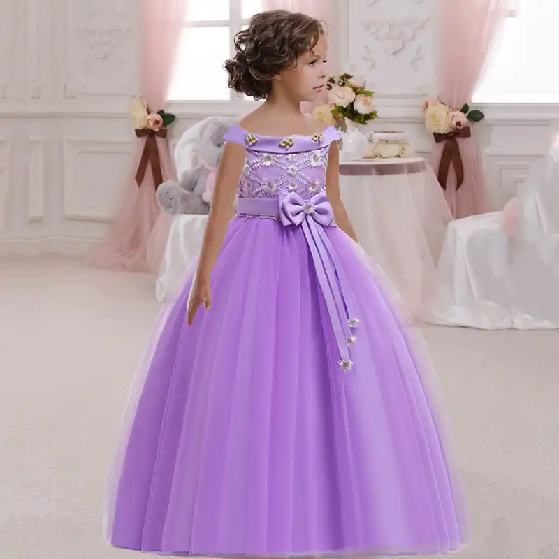 Rose Blanc Une Epaule Longue Robe De Demoiselle D Honneur Fille Bow Robe Enfants Robes Pour Filles Enfants Princesse Fete Robes De Mariage Aliexpress