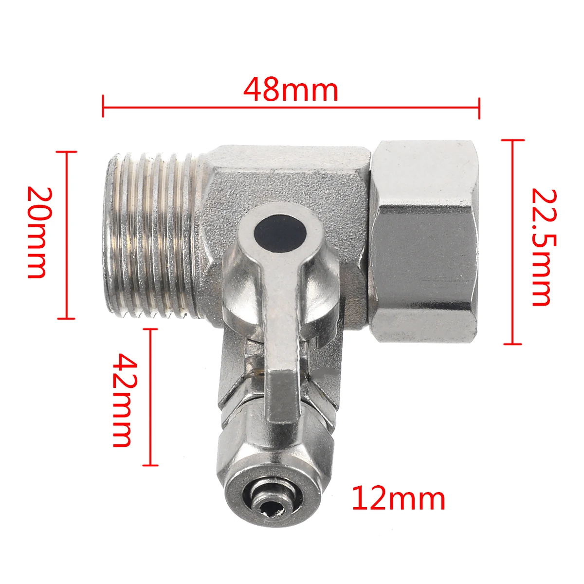 RO Feed Water Adapter 1/2'' to 1/4'' with Shut-off Ball Valve Tap Tee Connector Faucet Tap Plumbing Tool
