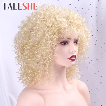 

TALESHE Blonde Synthetic Short Afro Kinky Curly Wigs for Black Women with Bangs African American Ombre Brown Black Purple
