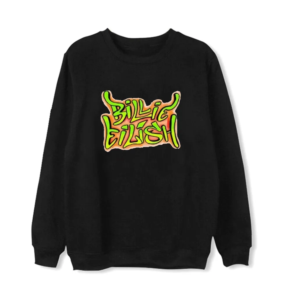 black - style 03 Певица Билли эйлиш Толстовка официальная поддержка с длинными рукавами, с круглым вырезом тонкие мужские женские Весна Осень Мультфильм Графический толстовки - Цвет: black - style 03