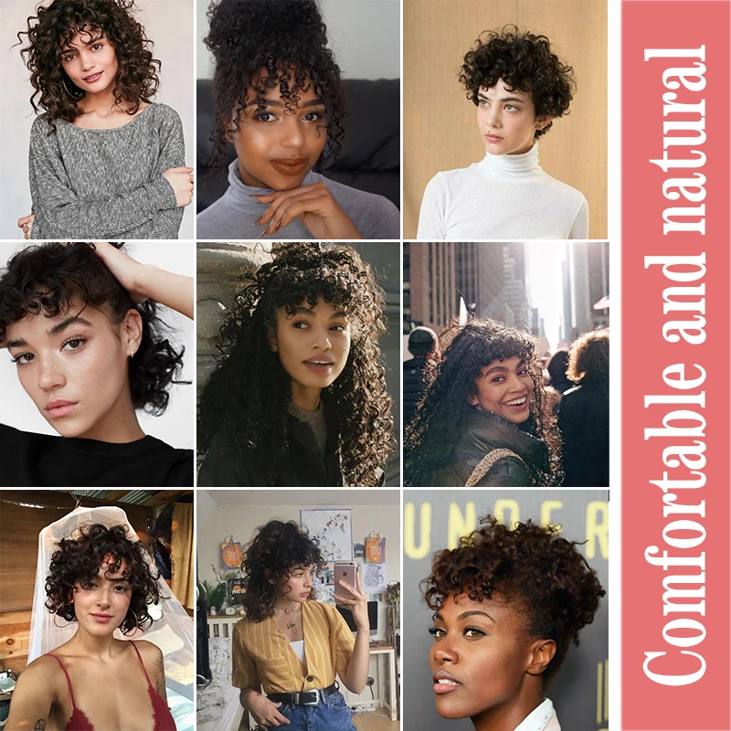 LUPU Synthetic Fringe Bangs Afro Kinky Curly Wig Extensions For Women Natural Black Hairpieces Heat Resistant Fiber Clip in Hair