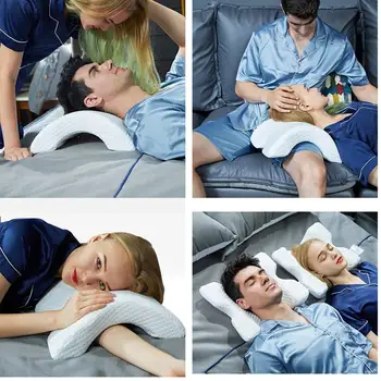 

U-Shaped Curved Memory Foam Sleeping Neck Cervical Pillow with Hollow Design Arm Rest Hand Pillow for Couple Side Sleepers