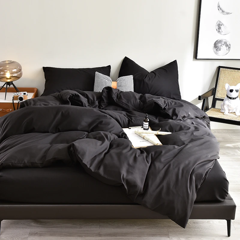 Bedding Set High Quality Skin Friendly Fabric Black Duvet Cover Set ...