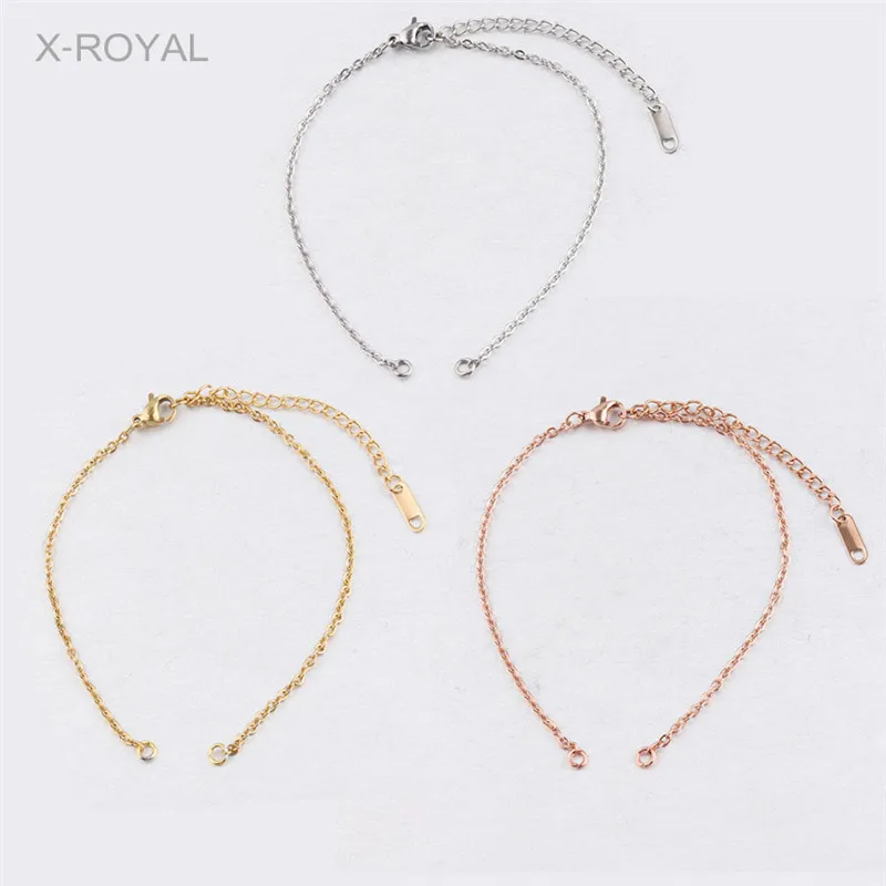 X-ROYAL 5 шт./лот 2 мм Нержавеющая сталь Золотая цепь розовое золото DIY Браслеты цепочки на ногу 20+ 6 см длинные ювелирные изделия выводы цепи