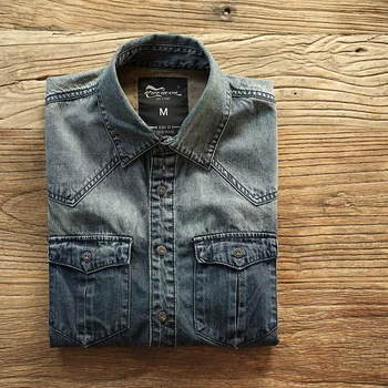 

Men Spring And Autumn Fashion Brand America Style Vintage Slim Fit Pocket Denim Shirt Male Casual Shirts Coat Cloth