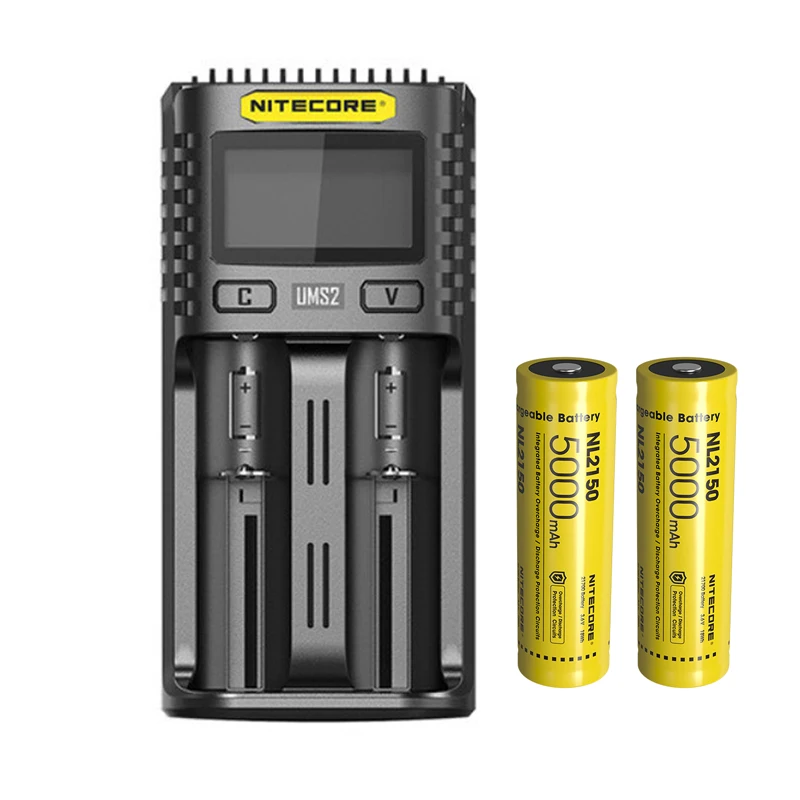 NITECORE UMS2 USB Двухслотовое интеллектуальное зарядное устройство+ NITECORE 21700 литий-ионная аккумуляторная батарея NL2150 5000mAh 3,6 V 18Wh - Цвет: UMS2 NL2150 x 2