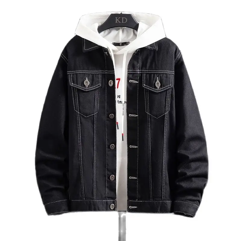 

New Blue Denim Pockets Jacket Spring Autumn Japanese Denim Jacket Male Korean Version Trend Student Wild Loose Overalls Coat