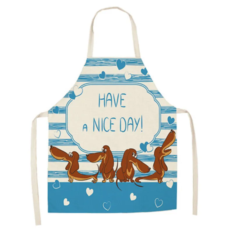 1Pc Cartoon Dog Kitchen Cooking Aprons For Women Chefs Baking Bibs Waterproof Cotton Linen Household Cleaning Apron Delantales