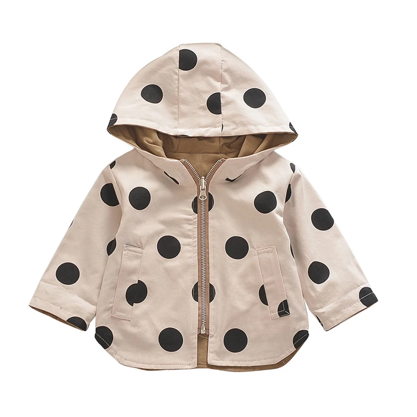 Осенняя куртка для малышей пальто детская одежда в горошек с обеих сторон