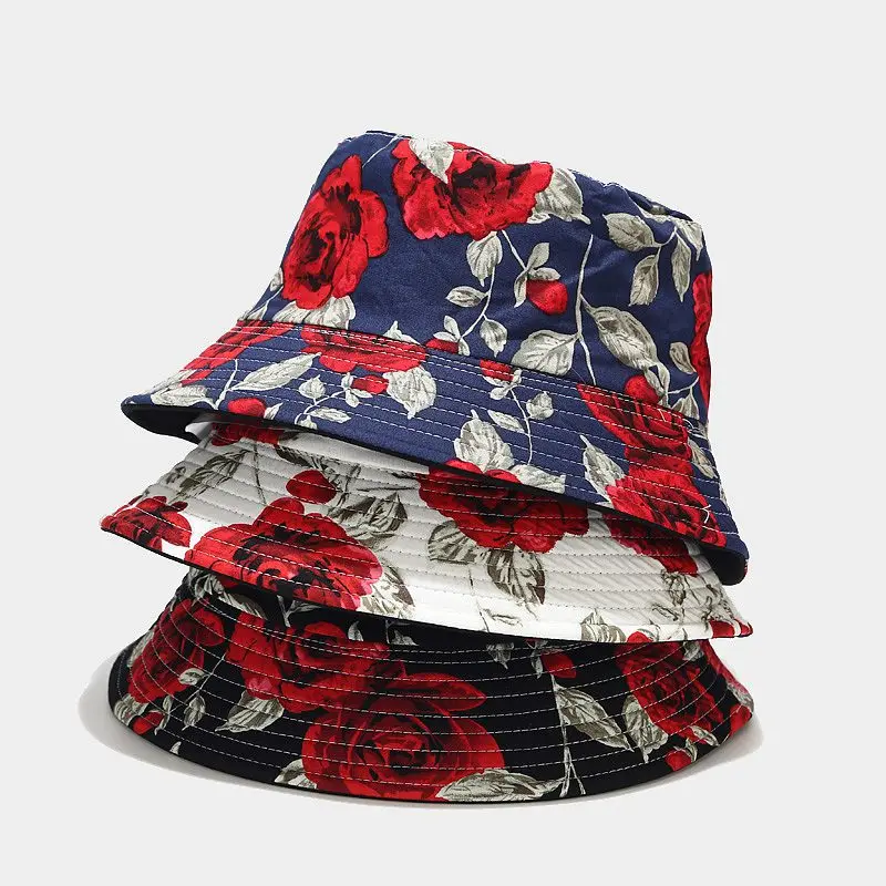 Two Side Reversible Rose Flower Bucket Hat Unisex Lovers Bob Cap Beach Men Woman Summer Sun Caps Panama | Аксессуары для одежды