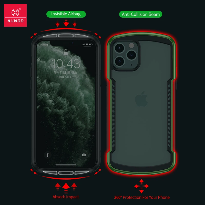 Противоударный чехол для iPhone 11 Pro Max чехол Xundd бампер подушка безопасности прозрачный защитный чехол Защита экрана стекло зеленое
