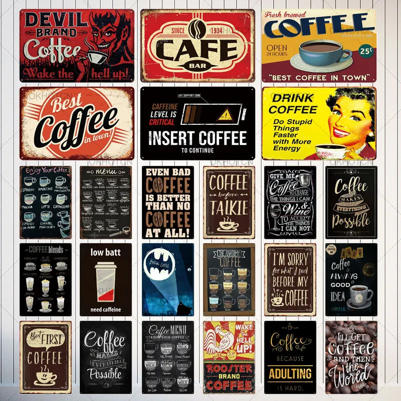 

But First Coffee! Abstract Sign Vintage Metal Sign Plaque Wall Decor For Kitchen Coffee Bar Cafe Retro Tin Sign Metal Posters