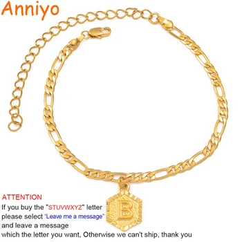 Anniyo 21cm + 10cm przedłużka do łańcuszka/A-Z pierwsza litera Anklet dla kobiet moda alfabet biżuteria prezenty łańcuszek na kostkę dziewczyna #105906