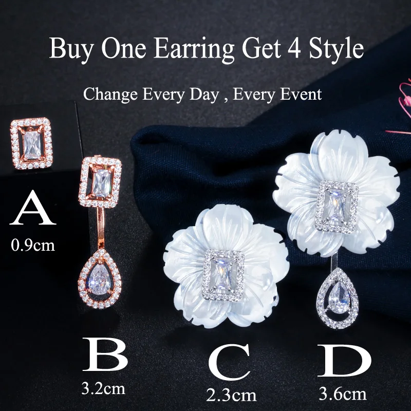 CWWZircons Natural Designer Shell Flower Cubic Zirconia Stone Big Long 585 Rose Gold Drop Earring for Women Trendy Jewelry CZ624