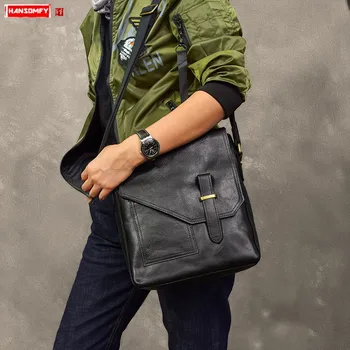 

Men's Shoulder Bag Retro Leather Male Messenger Bag Leatehr Small Crossbody Bags Black Imported Genuine Leather Vintage Soft Men