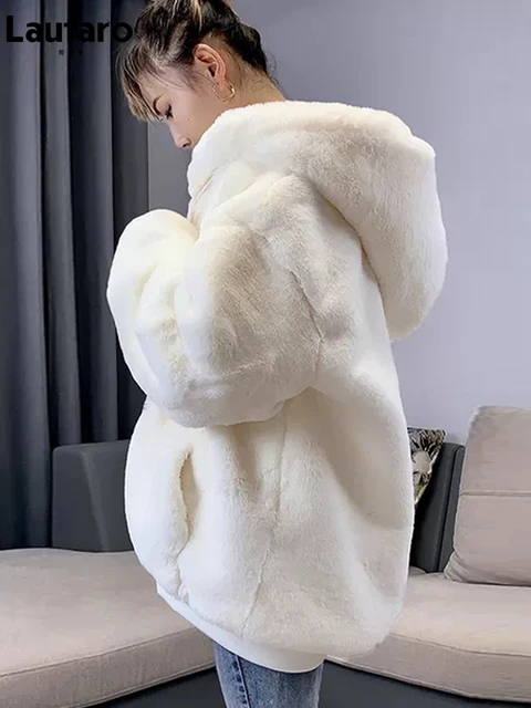 Lautaro Winter Fluffy Warm Soft White Oversized Faux Fur Jacket