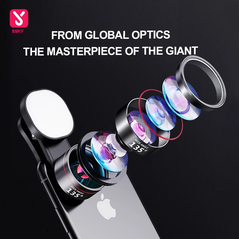 Wide-angle Lens Professional Mobile Phone Shooting External HD Camera Universal Fill Light Macro Fisheye Three-in-one Set | Мобильные