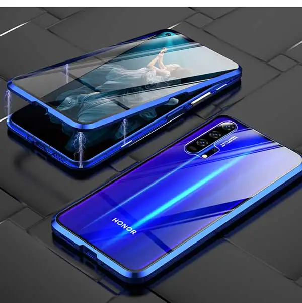 Blue Чехлы с закаленным стеклом для huawei Honor 10 Lite 8X 9X Plus 20 Pro 10i 20i P Smart металлическое двустороннее Защитное стекло для мобильного телефона - Цвет: Blue