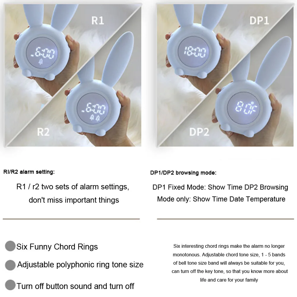 Многофункциональные подарки, термометр в форме кролика, цифровой детский будильник, тренажер для сна, температурный дисплей, ночной Светильник